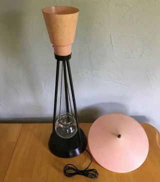 Vintage MCM Table Lamp Atomic Pink Fiberglass Shade 11