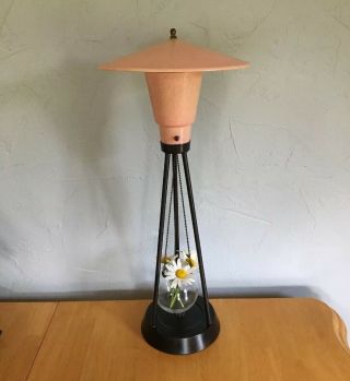 Vintage Mcm Table Lamp Atomic Pink Fiberglass Shade