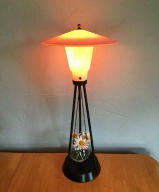 Vintage MCM Table Lamp Atomic Pink Fiberglass Shade 2