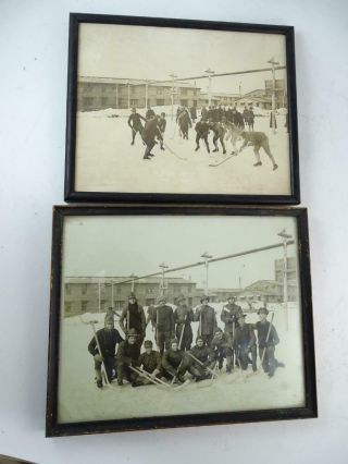 Antique Wwi Era Soldiers Playing Hockey Photo Set Camp Grant Illinois Team Vtg