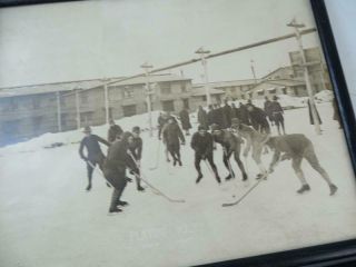 Antique WWI Era Soldiers Playing Hockey Photo Set Camp Grant Illinois Team Vtg 2