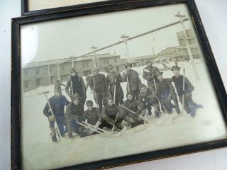Antique WWI Era Soldiers Playing Hockey Photo Set Camp Grant Illinois Team Vtg 4