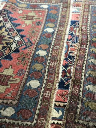 Auth: 19th C Antique Caucasian Rug Fine Short Runner Wool Beauty 3 x 6.  7 NR 8