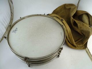 Vintage Military Snare Drum Rogers Skin 15 " Wide Patented 1908 Marching Antique