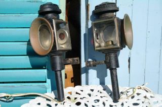 Antique Victorian Coach Lamps & Brackets Porch Exterior Lights Salvaged Rustic