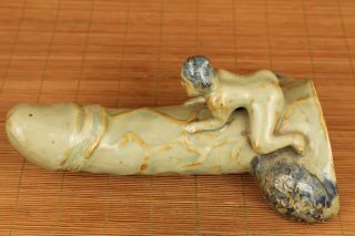 Unique Chinese Old Porcelain Hand Carved Penis God Statue Netsuke Collectable