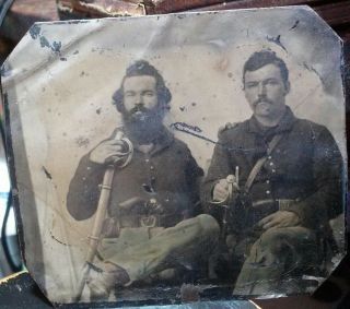 Sixth Plate Tintype Of 2 Armed Civil War Union Cavalry Enlisted Men