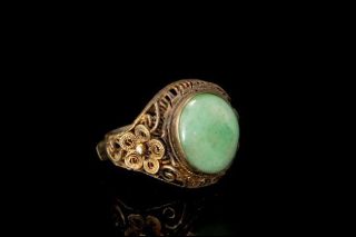 ANTIQUE CHINESE APPLE GREEN JADE SILVER RING ADJUSTABLE A87730 2