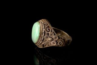 ANTIQUE CHINESE APPLE GREEN JADE SILVER RING ADJUSTABLE A87730 3