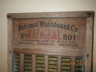 Vintage Antique National Washboard Co The Brass King NO.  801 Old Wash Board Wood 2