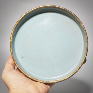 Rare Chinese Antique Plate Porcelain Song Ru Kiln Three Feet Gold Edge Wash Pot