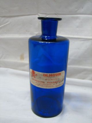 Antique Apothecary Cobalt Blue Chloroform Poison Bottle Skull Crossbones Jar