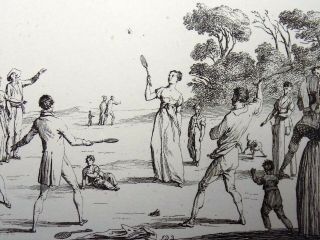 1816 Duplessi - Bertaux - Playing Badmington - Antique Copper Engraving