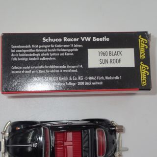 Schuco Racer VW Beetle 1960 Sunroof Black Tin Box 1:45 Scale 10