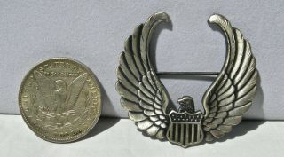 Old Us Military Wwii ? Sterling Silver Large Wings Up Badge Pin Army Air Force