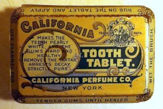 Antique California Perfume Co Tooth Tablet/powder Tin Lid W Glass Bottom C1900