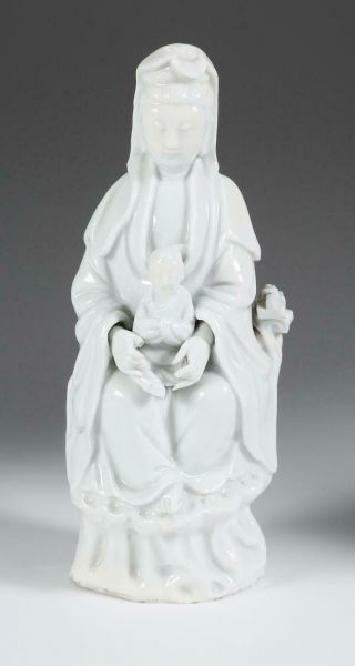 Chinese Porcelain Blanc De Chine Figure With A Child,  19th Century