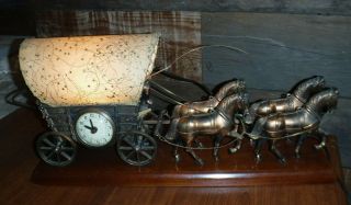 Vintage United 4 Horse Stagecoach Clock & Lamp With Moving Whip Arm L@@k