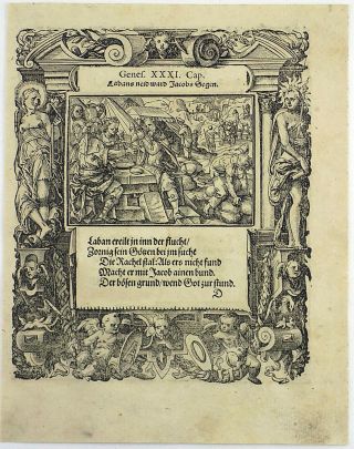1576 Tob STIMMER 2 woodcuts - Jacob Flees From Laban - Mannerist Borders 2