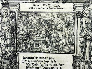 1576 Tob STIMMER 2 woodcuts - Jacob Flees From Laban - Mannerist Borders 3