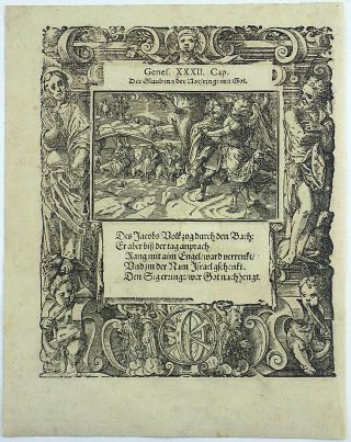 1576 Tob STIMMER 2 woodcuts - Jacob Flees From Laban - Mannerist Borders 4