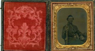 Sixth Plate Tintype Of Armed Cavalry Troop With Sword And Revolver