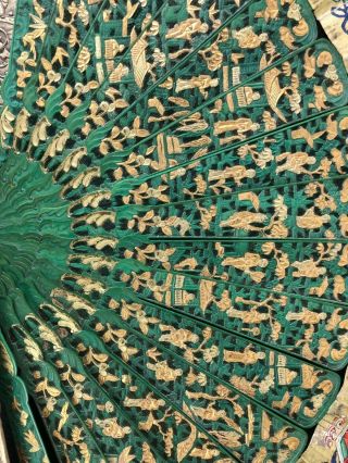 RARE CHINESE MID 19TH C.  CENTURY GILT GREEN QUALITY FAN 5