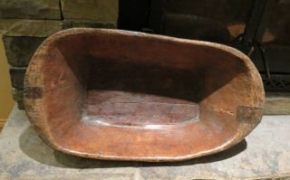 Hand Carved Antique Wooden Dough Bowl,  29 " Long,  Circa 1900,  Primitive,  Farm
