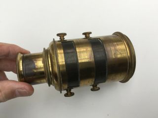 Brass Antique Magic Lantern Projection Microscope Slots 2 Slides Objective Lens