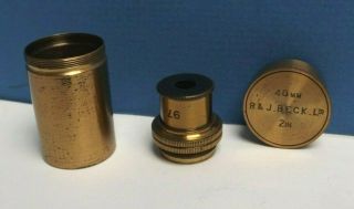 Microscope { Objective } R & J Beck [ 2 " ] Brass { Canister } Cleaned &