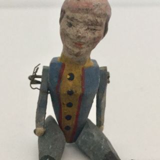 Antique Primitive American Folk Art Hand Carved Miniature Toy Jester - 2.  5” 12