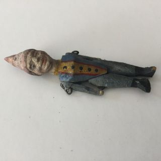 Antique Primitive American Folk Art Hand Carved Miniature Toy Jester - 2.  5” 3