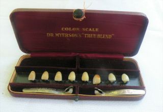 Antique Vintage Dental Teeth Color Match Up Kit With Tools In Case.