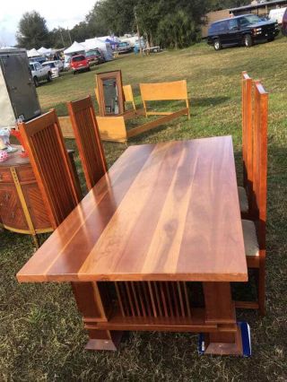 Frank Lloyd Wright - inspired Custom - made Solid Cherry Table w/4 Chairs 2