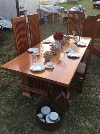Frank Lloyd Wright - inspired Custom - made Solid Cherry Table w/4 Chairs 3