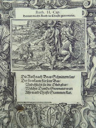 1576 Tob STIMMER 2 woodcuts Samson and Delilah & Ruth Boaz Mannerist Borders 3