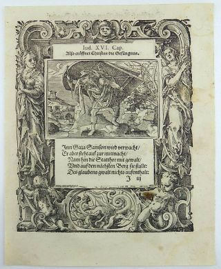 1576 Tob STIMMER 2 woodcuts Samson and Delilah & Ruth Boaz Mannerist Borders 4