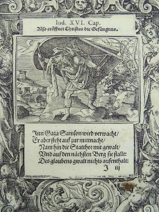 1576 Tob STIMMER 2 woodcuts Samson and Delilah & Ruth Boaz Mannerist Borders 6