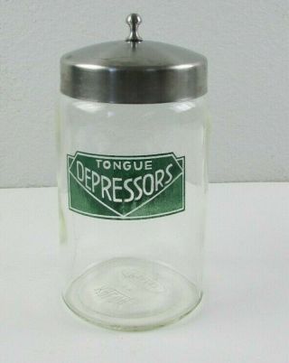 Vintage Tongue Depressors Apothecary Glass Jar W/ Lid Kalon By Profex Usa (m - 1)