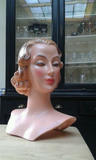 Vintage 1930 female plaster of Paris Mannequin bust head shop display 2