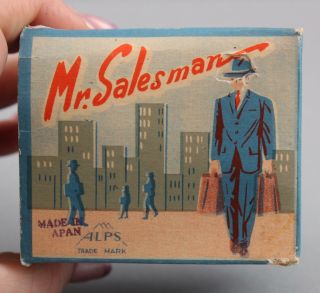 Vintage Alps Japan Tin Wind - Up,  Mr.  Salesman & Box,  Walking Dog Toy,  NR 11