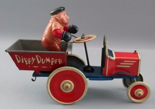 Antique 1930s Marx Popeye Bluto Dippy Dumper Tin Wind - Up Celluloid Toy 2