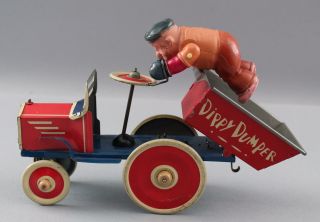 Antique 1930s Marx Popeye Bluto Dippy Dumper Tin Wind - Up Celluloid Toy 8