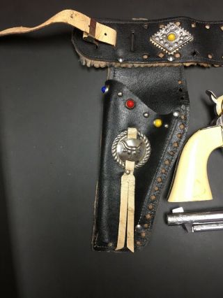 1950’s Black Double Holster With 3 Bullets With 2 Colt 45 Cap Guns 3