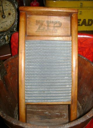 Antique Zip Washboard Wood Small Vintage Wooden Laundry Room Primitive Decor