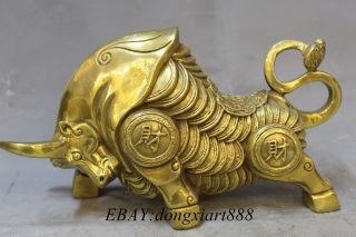 Lucky China Fengshui Brass Wealth Money Coin Zodiac Ox Bull Cattle Animal Statue