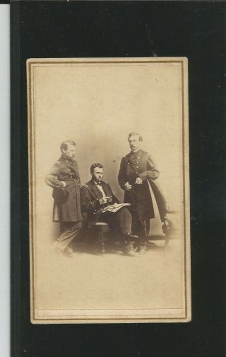 General U.  S.  Grant With 2 Generals On Photo Card.  Very Fresh &.