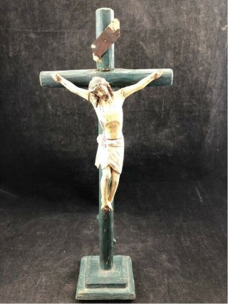18th C.  European Painted Wood Crucifix