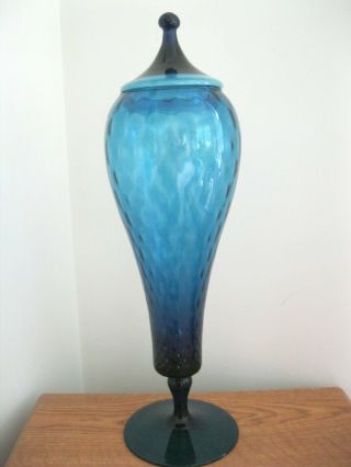 Apothecary Jar Hand Blown Globe Top,  Rib Pattern & Pedestal 17 ½”