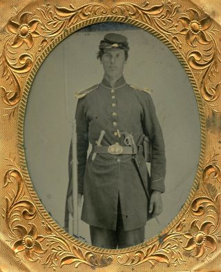 Triple - Armed 1/6th Plate Tintype Civil War Tintype Soldier " Jenkins "